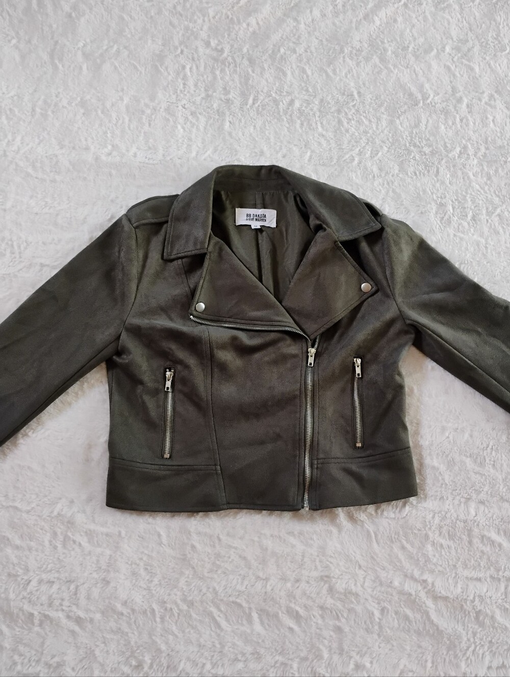 BB Dakota Steve Madden Olive Green Faux Suede Moto Jacket